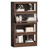 BONITURE Display Cabinet with Acrylic Glass Doors,4-Tiers Curio Cabinet with LED Lighting for Collectibles, Collectibles Toy Organizers Rack & Display Shelf Display Case Storage Cabinet, Walnut BONITURE