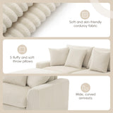 Merax 114 * 64" Corduroy Sectional Couches with Bluetooth Speakers, Storage, Ottoman & Pillows, Upholstered Modular Sofa Chaise with Console, USB Charger, Cup Holders for Living Room Apartment, Cream Merax
