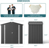 Gizoon Outdoor Storage Shed 6 x 4 FT, Galvanized Metal Garden Shed with Double Lockable Doors, Outdoor Storage Clearance for Backyard Patio Lawn-Dark Grey Gizoon