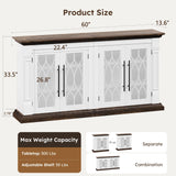 HolliWill 60 inch Farmhouse Buffet Sideboard Cabinet with 4 Glass Doors, Coffee Wine Bar Storage Cabinet, Buffet Table with Adjustable Shelves for Dining Room, Kitchen, Living Room HolliWill