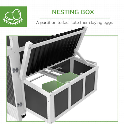 PawHut Wooden Chicken Coop with Nesting Box, Outdoor Poultry Cage or Rabbit Hutch for 6 Chickens with Pull Out Tray, Run, Perches, Ramp, Windows for Duck, Hen, Small Animals, Dark Gray - WoodArtSupply