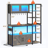 Itaar 45.3 Inch Farmhouse Bakers Rack with Power Outlet, LED Light and Storage Solutions in Grey Itaar