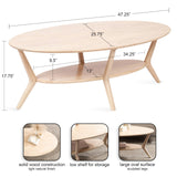 Kate and Laurel Nylah Oval Wooden Coffee Table; 48 x 26 x 18; Light Natural; Transitional Tiered Living Room Table with Solid Wood Construction and Sculptured Dowel Legs Kate and Laurel
