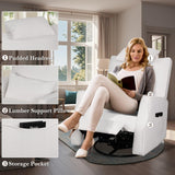 DIFYHOMEY Nursery Swivel Glider Recliner Chair Chenille Upholstered Accent Glider Rocker Recliner with Headrest and Lumbar Support Pillow for Nursery Living Room Bedroom (White) DIFYHOMEY