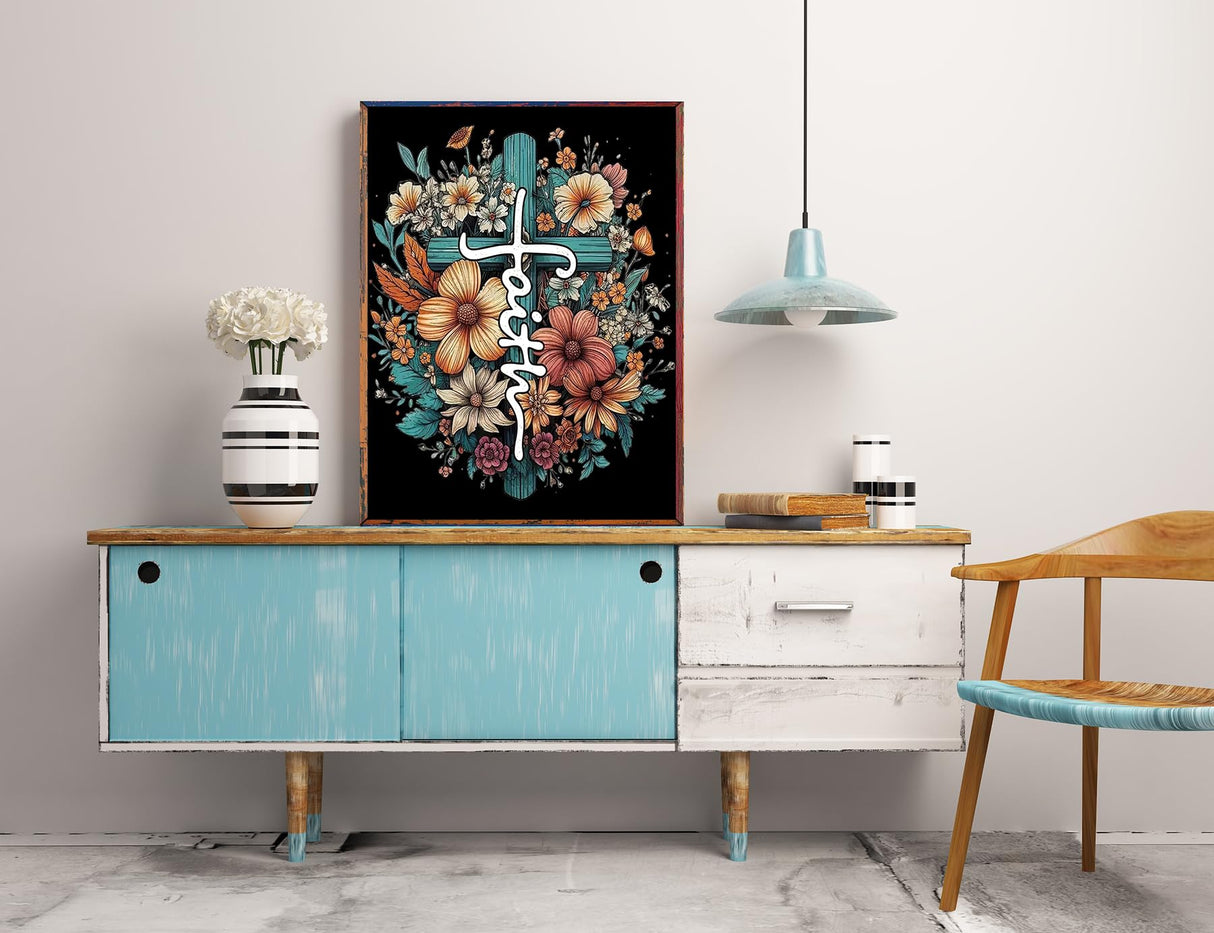 KINPLUB Cross Flower Diamond Painting Kits for Adults, 5D Faith Cross Diamond Art Kits for Beginners, DIY Full Round Drill Paint by Diamonds, Home Wall Decor 12 x 16 Inch KINPLUB