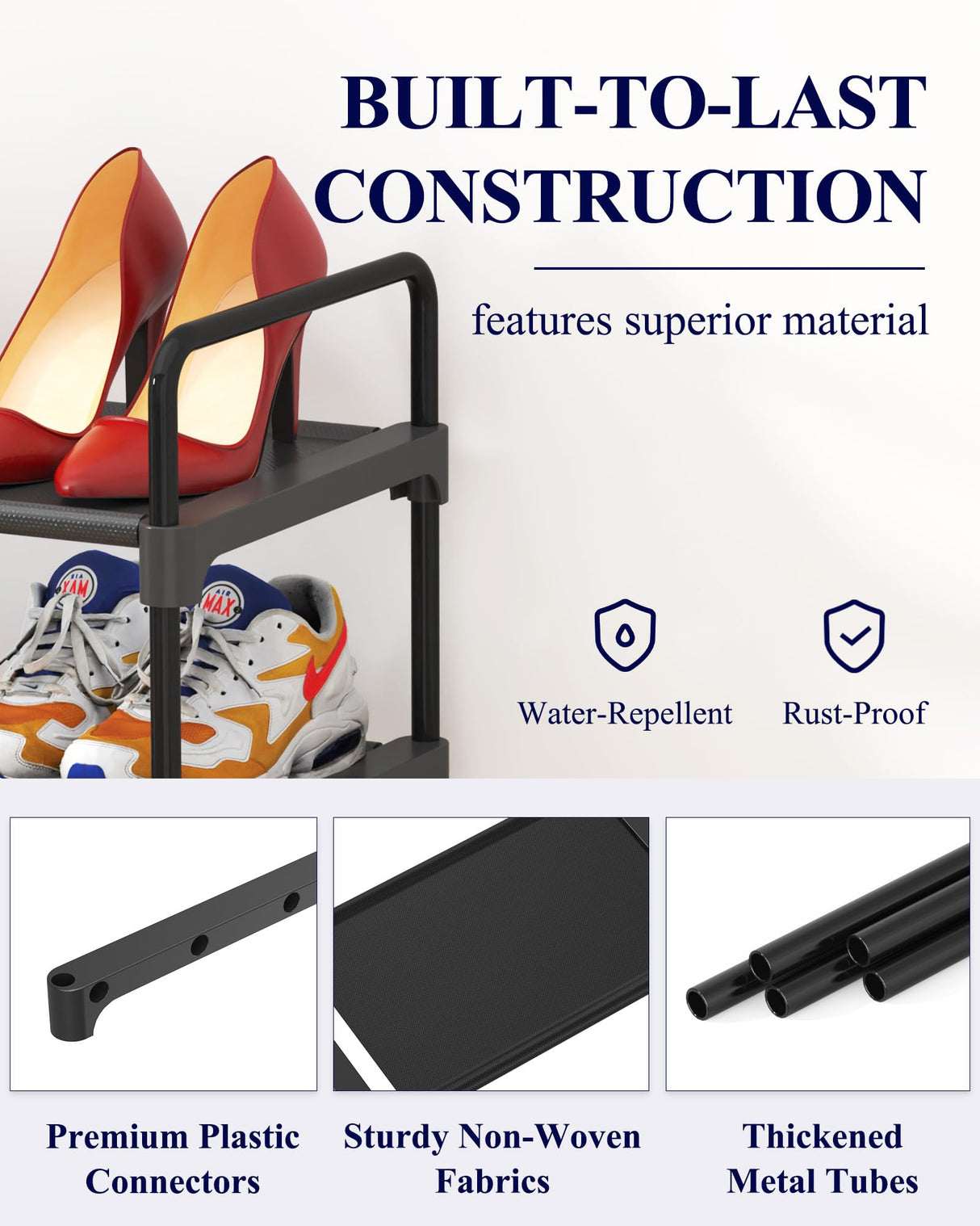 Kitsure Shoe Rack for Closet, Sturdy and Long-Lasting Shoe Shelf, Shoe Rack for Entryway, Personalized DIY Shoe Organizer, Shoe Rack Organizer for Space-Saving, 27.6" x 11.8" x 22.6", Black Kitsure