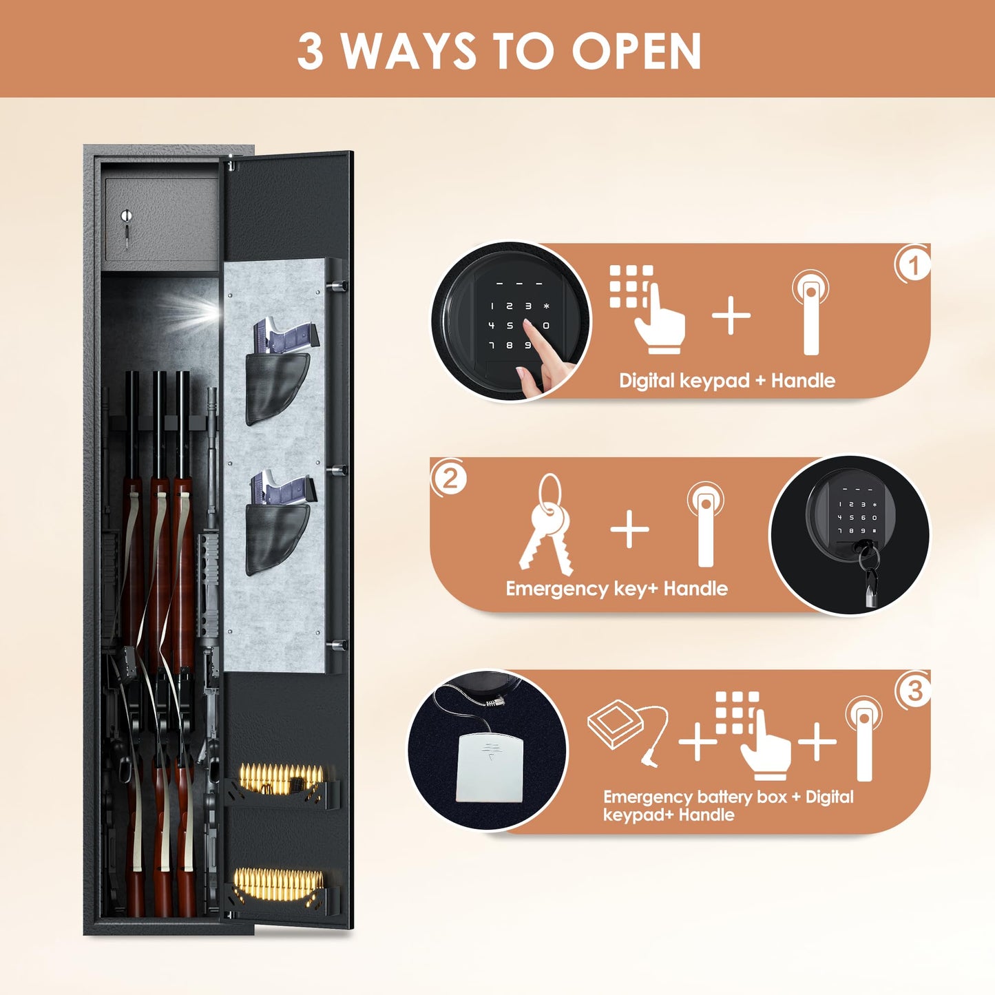 NICOMOW 3 Rifle Gun safes,Household Rifle and Pistol safes,Rifle and Shotgun Speed Gun safes with Two Cartridge Boxes,Small safes and Adjustable Gun Stock.