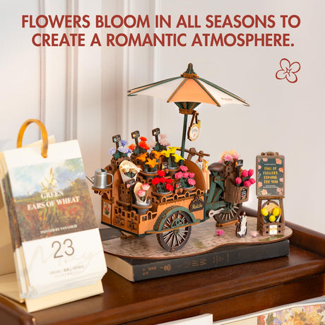 Rolife 3D Wooden Puzzles for Adults, Model Building Kit Flower Cart to Build, Fun Construction Projects Brain Teaser, Arts Crafts Collectible Handcraft Desk Decor Chirstmas Gifts for Family Teens Rolife
