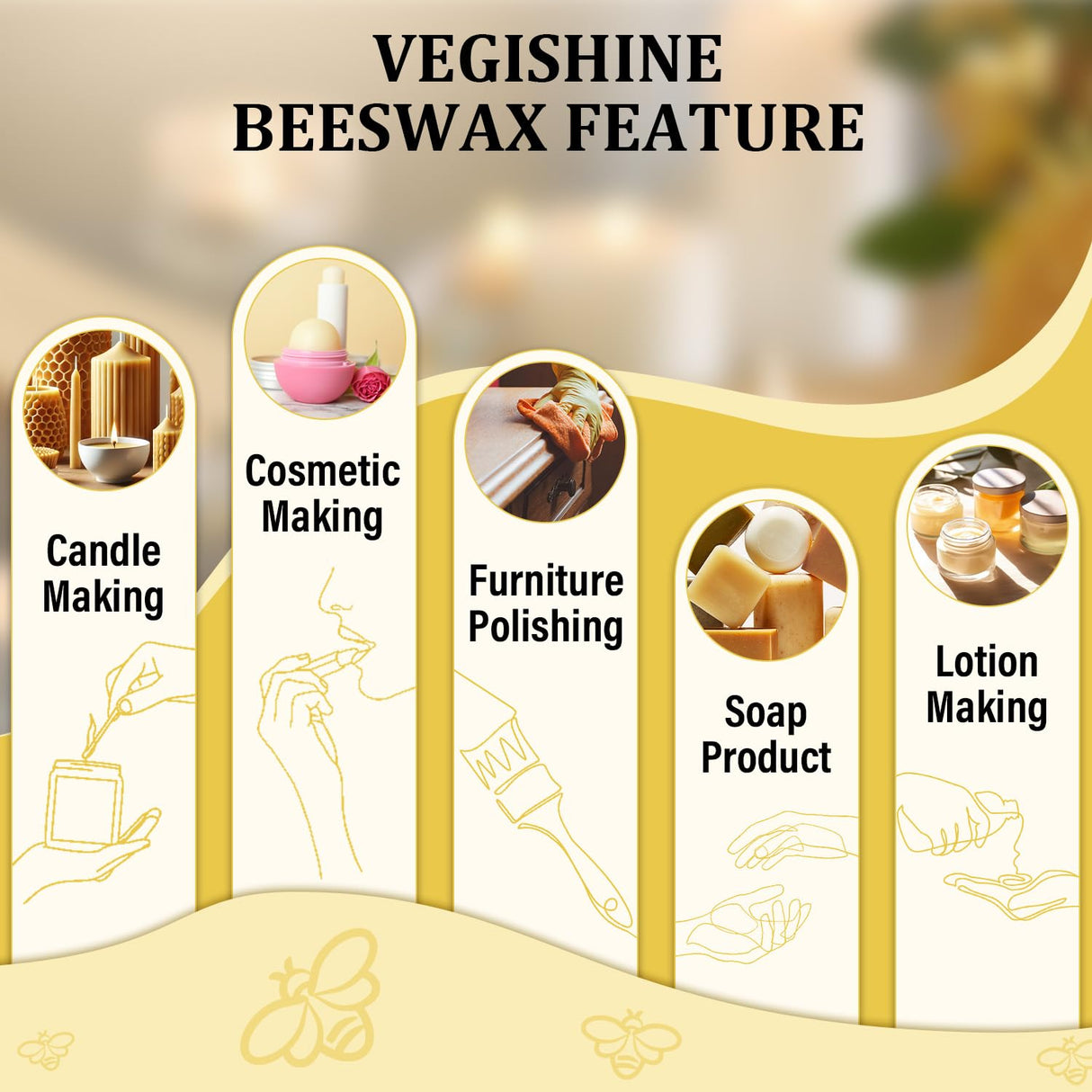 Beeswax pellets 2LB/5LB/10LB/20LB, VEGISHINE Pure and Natural White Beeswax for Candle Making, DIY Skin Care, Lip Balm, Polishing, Lotion, Soap, Candle Making Supplies VEGISHINE