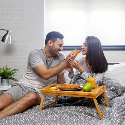 2 Pack Bed Tray Table Breakfast Trays Serving Bamboo Laptap with Floding Legs Handles and Phone Holders