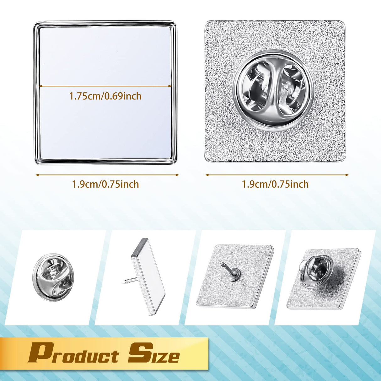 Jexine 50 Pcs Sublimation Blank Pins DIY Button Badge Kit Sublimation Silver Blank Aluminum Sheet with Butterfly Pin Backs for DIY Craft Lapel Jewelry Making Supplies (Square) Jexine