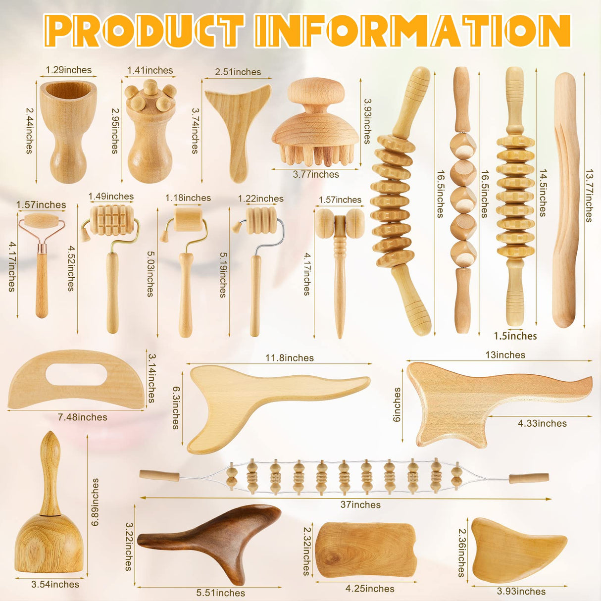 Amylove 21-in-1 Maderoterapia Kit Wood Therapy Massage Tools Set Therapy Tools for Body Sculpting Muscle Pain Relief Lymphatic Drainage Women Face Roller Fascia Massage Anti Body Contouring Amylove