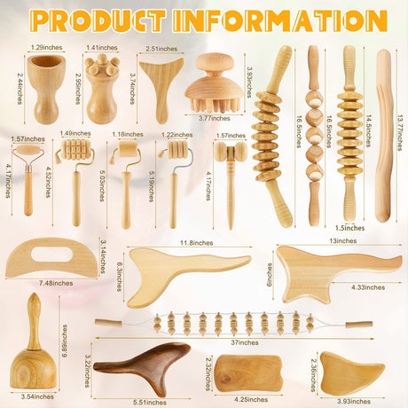Amylove 21-in-1 Maderoterapia Kit Wood Therapy Massage Tools Set Therapy Tools for Body Sculpting Muscle Pain Relief Lymphatic Drainage Women Face Roller Fascia Massage Anti Body Contouring Amylove