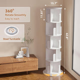 MXV Rotating Bookshelf, 360 Display 5 Tier, Small Corner Bookshelf for Small Space, Floor Standing Bookcase Storage Rack, Wood Narrow Book Shelf Organizer for Bedroom, Living Room, White MXV