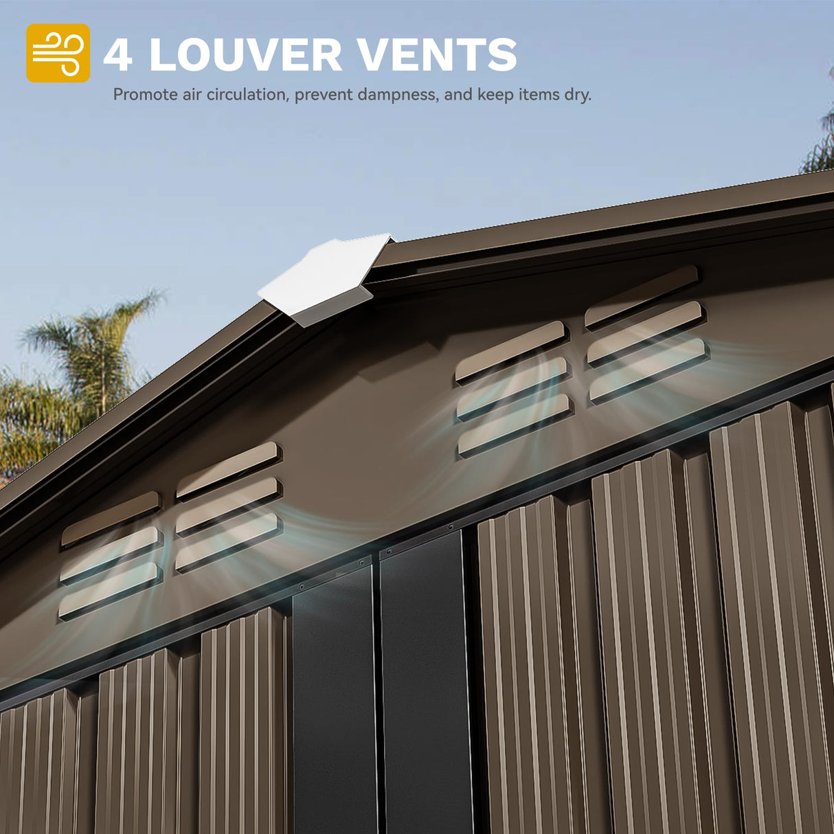 DWVO 6x4ft Metal Outdoor Storage Shed, Waterproof Tool Shed Heavy-Duty Storage Unit with Lockable Door and Vents, Ideal for Bicycles, Tools, Lawnmowers, Backyards, Patios, Lawns - Brown DWVO