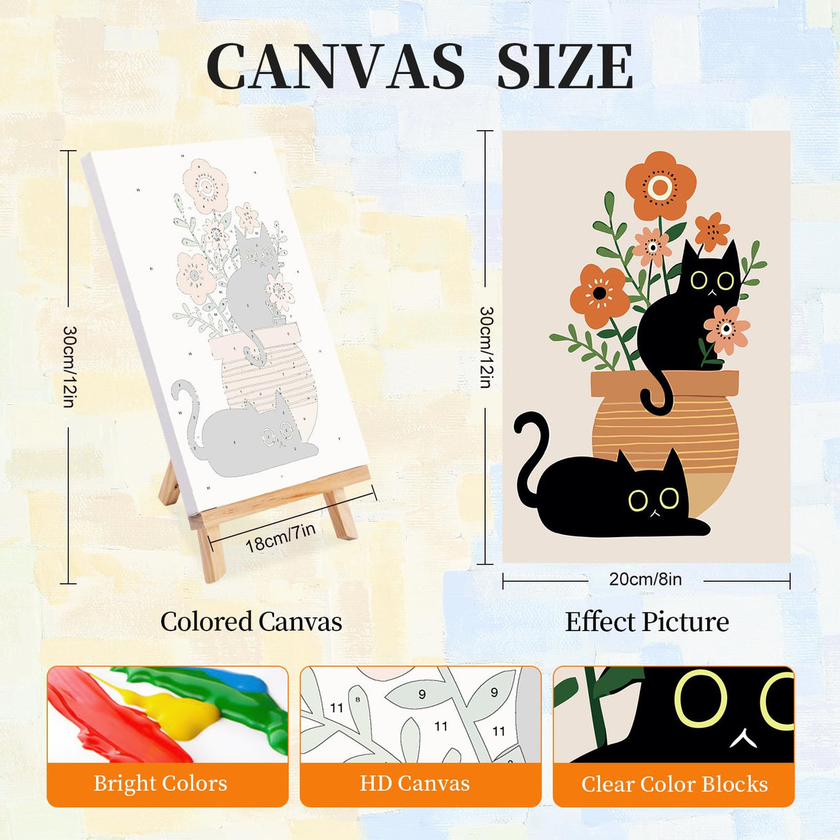 4 Pack Paint by Numbers Kit for Adults with Frame Cat, Framed Paint by Number for Adults Beginner with Wooden Easel, Green Plant DIY Painting by Numbers Canvas Framed for Home Decor 8 x 12 Inch Okarina