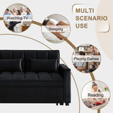 SumKea Pull Out Couch Bed Sleeper Sofa, Velvet 3-in-1 loveseat Sofa Bed with Pull-Out Bed, Two Throw Pillows, Balck SumKea