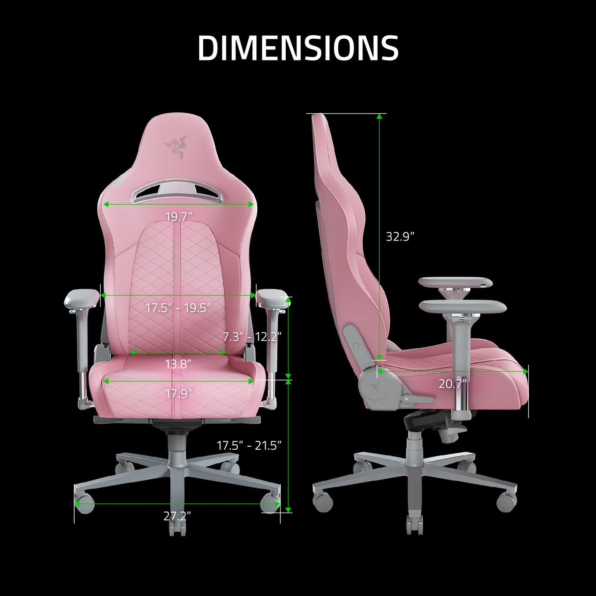 Razer Enki Gaming Chair: All-Day Comfort - Built-in Lumbar Arch - Optimized Cushion Density - Dual-Textured, Eco-Friendly Synthetic Leather - Reactive Seat Tilt & 152-Degree Recline - Pink Razer