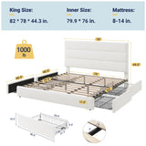 Allewie Modern King Size Platform Bed Frame with 4 Storage Drawers and Velvet Upholstered Headboard, Wooden Slats Support, Upholstered Mattress Foundation/No Box Spring Needed/Easy Assembly, White Allewie