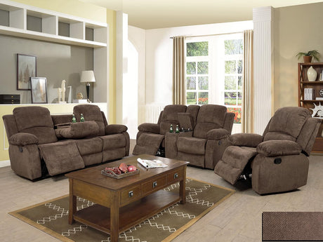 Dekmxas Fabric Recliner Sofa Set Manual Reclining Sofa Set Living Room Furniture Sets Modern Reclining Couch Set with Cup Holders/Storage Console/Drop Down Table for Home/Office (Chocolate, 3PCS Set) Dekmxas