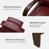 HULALA HOME Genuine Leather Manual Recliner with Wood Feet & Armrest, Mid-Century Modern Push Back Reclining Chair for Living Room Bedroom, Burgury HULALA HOME