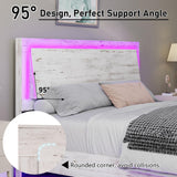 LUXOAK Queen Size Floating Platform Bed Frame with LED Light and Headboard, Farmhouse Bed Frame/No Box Spring Needed/Noise Free/Easy Assembly, Distressed White LUXOAK