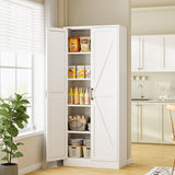 RAVIGIN Farmhouse Storage Cabinet,75" H Metal Pantry Cabinet with Barn Doors and Adjustable Shelves,75" H 6-Tier Rustic Pantry Organizers for Kitchen,Dining Room,White RAVIGIN