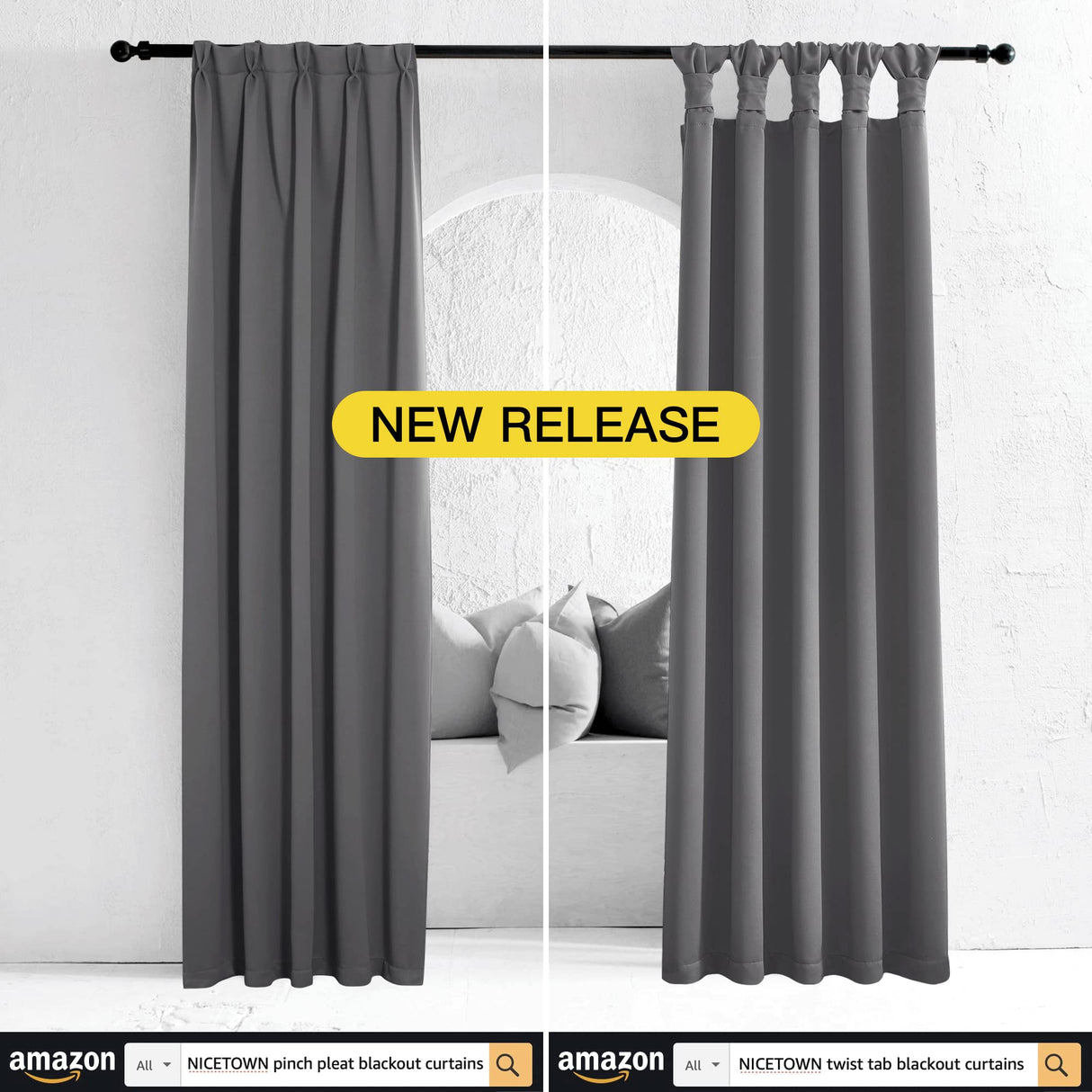 NICETOWN Grey Full Shade Curtain Panels, Pair of Energy Smart & Noise Blocking Out Blackout Drapes for Dining Room Window, Thermal Insulated Guest Room Lined Window Dressing(Gray, 52 x 84 inch) NICETOWN