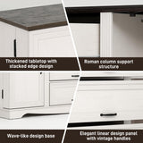 65" Sideboard Buffet Cabinet with Storage, Farmhouse Kitchen Pantries Sideboard Cabinets with Drawer, Wood Coffee Bar Cabinet with Adjustable Shelves, Storage Cabinets for Kitchen, Antique White chartustriable