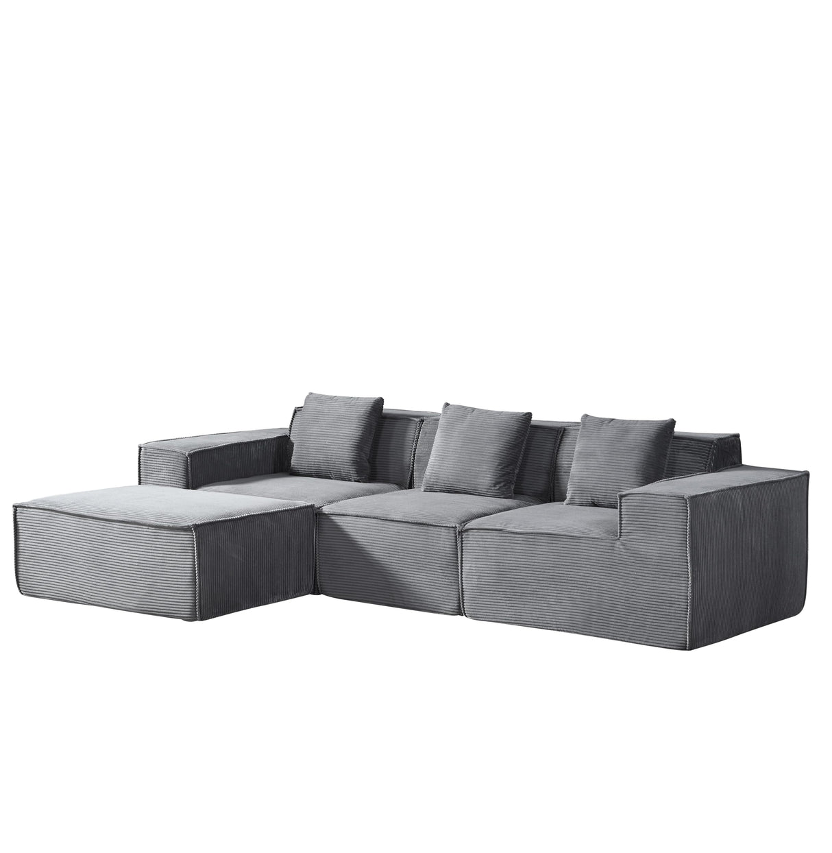 Container Furniture Direct Rowan Convertible Corduroy Sectional Couch with Ottoman & Pillows, Modular L Shaped Sleeper Sofa, Boneless Cloud Couch for Living Room Furniture, Dark Grey Container Furniture Direct