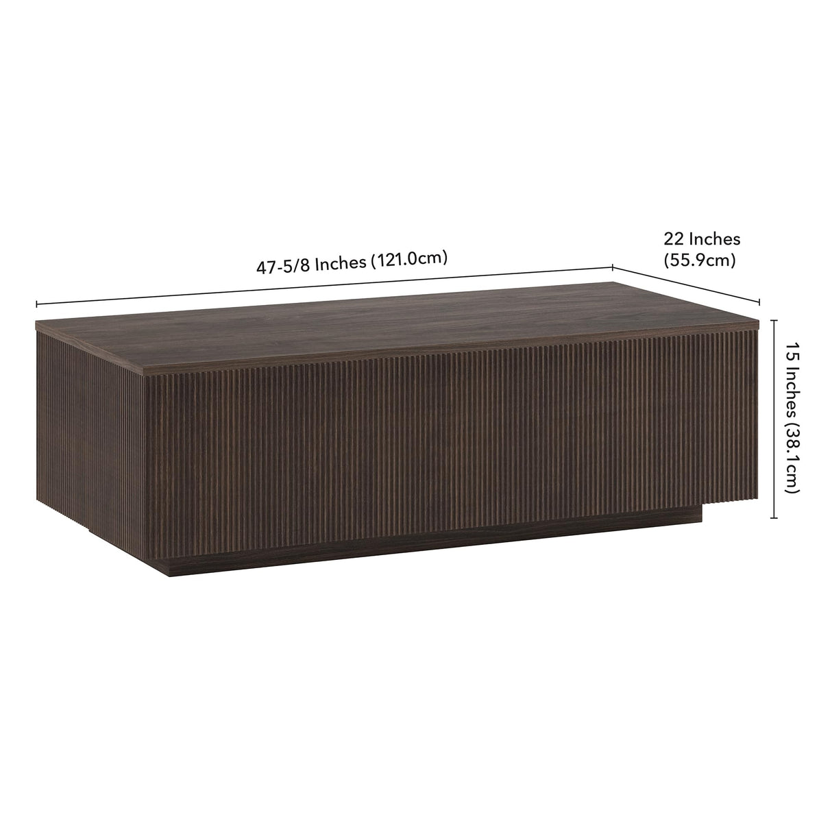 Henn&Hart 48" Fluted Rectangular Low-Profile Coffee Table for Living Room, Family Room, or Office, Alder Brown Henn&Hart