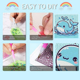 Canrichshop 4 Pack Cartoon 5D Diamond Painting for Kids,Cute Marine Animals DIY Painting Art Kit for Kids Ages 4-8-12 Mosaic Kits,Diamond Art Kid Present,Gem Paintings Full Drill 6x6 Inch Canrichshop