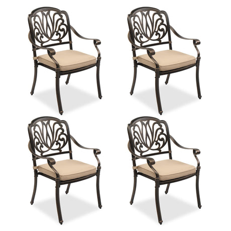 VINGLI Outdoor Dining Chairs Set of 4 with Cushion Aluminum Patio Chairs, Cast Aluminum Patio Furniture Aluminum Outdoor Chairs for Backyard, Poolside, Balcony Bronze (4, Elizabeth Back with Cushion) VINGLI