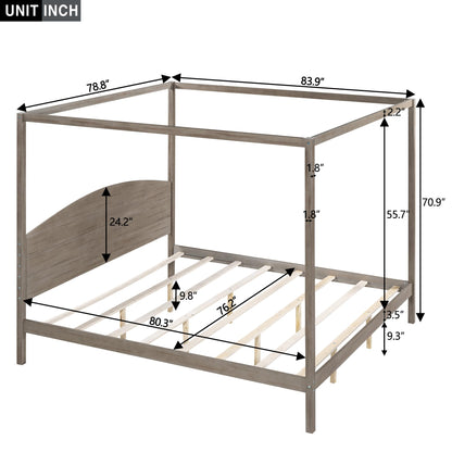 Harper & Bright Designs King Size Canopy Bed Wood King Platform Bed Frame with Headboard and Slat Support Leg, 4 Posters King Bed Frame for Kids Teens Adults - Brown Wash