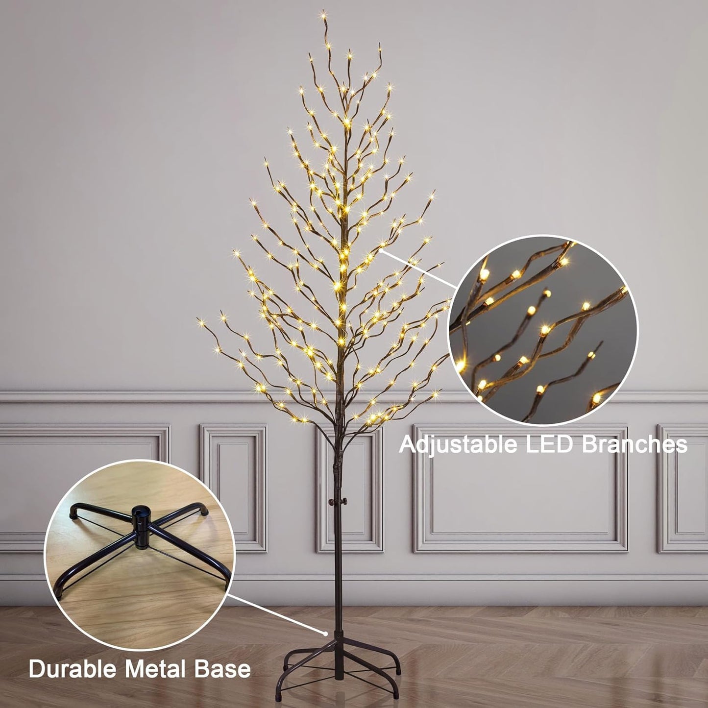 Lightshare Set of 3 Star Light Trees Christmas Decorations, Including 3 feet, 5 feet, and 6 feet, Warm White Christmas Tree, Brown Branch