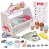 Wooden Ice Cream Counter Playset for Kids, Toddler Girl Toys Kitchen Playset Pretend Play Gifts for 3 4 5 6 Year Old Girl or Boy, Play Food Scoop and Serve, Play Kitchen Sets for Kids Ages 4-8 Melofaver