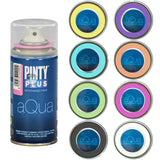 Spray Paint for Arts & Crafts, Water Based Pintyplus Aqua Mini, 4.2oz cans, 8 Piece Pastel Artist Set, Pink Bubble Gum, Light Orange, Yellow Chick, Apple Green, Ice Blue, Lavanda Violet, Black King, White Lady PINTY PLUS