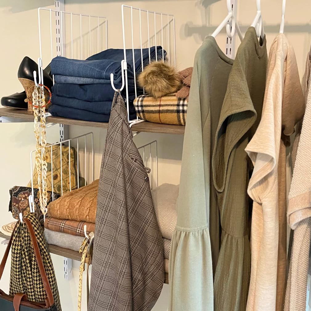 Evelots Shelf Dividers for Wood Shelf with New Patent Pending Removable Hooks, 8 Pack Closet Organizers and Storage for Clothes, Purse, Pantry - Solid Steel-12 Inch Shelf -Reinforced Wide Bottom Evelots