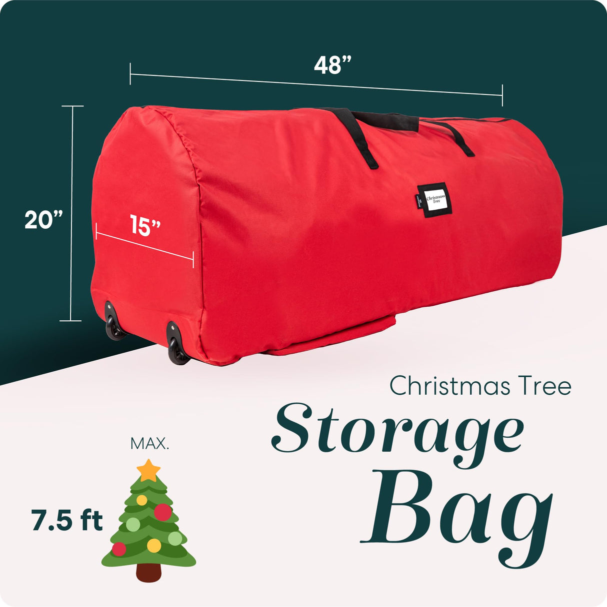 Handy Laundry Rolling Tree Storage Bag - For 7.5-Foot Artificial Christmas Holiday Tree. Zippered Bag, Carry Handles and Wheels for Easy Transport, Protects Against Dust, Insects, and Moisture (Red) Handy Laundry