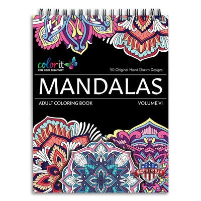 ColorIt Mandalas Volume VI Spiral Bound Adult Coloring Book with 50 Mandala Patterns for Relaxation and Stress Relief - Includes Perforated Pages, Thick Paper, Hardback Covers, and Blotter Page