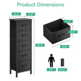 AODK Dresser for Bedroom with 5 Storage Drawers, 48" Tall Dresser Chest of Drawers Fabric Dresser with Sturdy Steel Frame, Black AODK