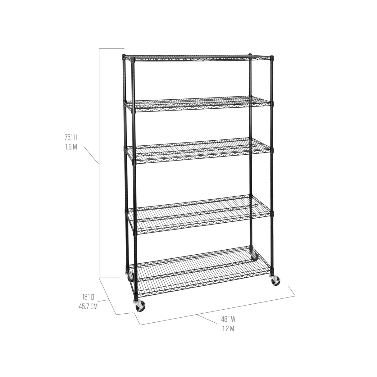 Seville Classics UltraDurable Heavy Duty NSF Solid Steel Wire Rack Storage Unit, Organizer for Garage, Warehouse, Office, Restaurant, Classroom, Kitchen, Black, 5-Tier Shelving, 48" W x 18" D Seville Classics