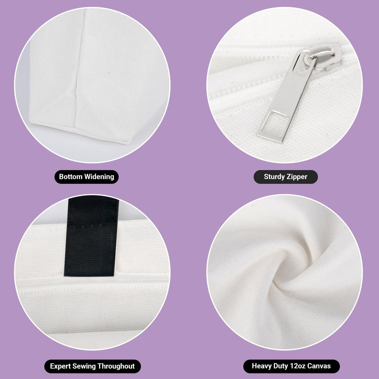 Segarty Sublimation Tote, 10 pack Large White Reusable Women Grocery Bag Blanks with Handle Blank DIY Heat Transfer Canvas Bag with Zipper bulk for Decorating Crafting Gift Travel 12oz Segarty