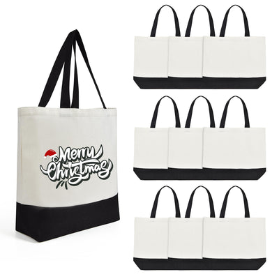 Wovasco Sublimation Tote Bags Blanks Bulk, Black Polyester Tote bags for Sublimation, Reusable Widened Washable Canvas Bags for Decorating and DIY Craft, Natural Linen, 10PCS Black