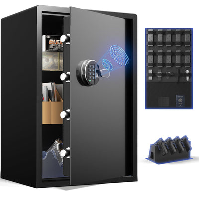 Grimtron Biometric Gun Safe (3.46 cu. ft.) – Quick Access Multiple Handgun Storage with Fingerprint & Backlit Keypad, Secure Pistol Safe Box with Door Organizer & Gun Rack