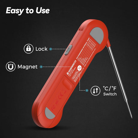 0.5 Sec Instant Read Meat Thermometer Digital with ±0.5℉ Precision, Food Thermometer for Cooking Kitchen Gadgets, Oven Grill Candy BBQ Essentials Accessories, Gifts for Him Dad Men Birthday, Red ThermoMonster
