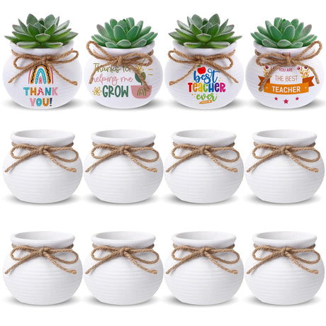 Maxdot 12 Pcs 3 Inch DIY Ceramic Succulent Planters Pots to Paint Cactus Pots Unpainted Cute Ceramic Paintable Flowerpots Pottery Painting Craft Kit for Gardening Birthday Gifts Drawing Maxdot