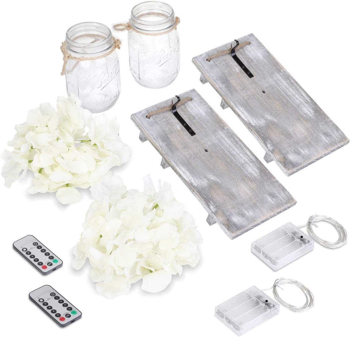 Lightess Mason Jar Wall Lights with Remote Control, Rustic Bedroom Wall Decor, Hanging Battery Powered Jar Sconce with LED Fairy Lights for Farmhouse Decor, SYA11 (Set of 2) Lightess