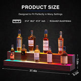 Cubehom LED 38 Inch Bar Display Shelf, DIY Illuminated Bottle Shelf with App & Remote Control, 2 Step Freestanding Holding Bottles for Home Bar, Party, Walnut Cubehom
