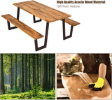 LDAILY Picnic Table, 70’’ x 30’’ Outdoor Wood Dining Table Set with Bench, 2" Umbrella Hole, 1600 LBS Max Load, Metal Frame Picnic Tables for Outdoors 6-8 Persons in Party, Garden, Yard, Patio, Lawn LDAILY